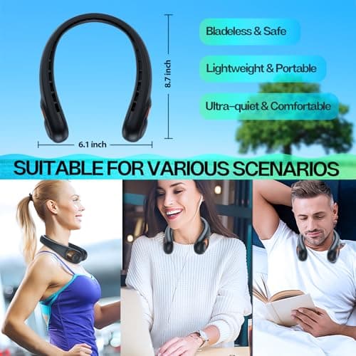 Neck Fan, Portable Bladeless Neck Fans with LED Display, 360° Airflow, 4000mAh Rechargeable Battery, Super Quiet Hands-Free Personal Wearable Fan for Indoor Outdoor, Jet-black — view 6