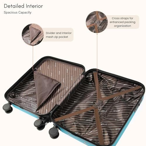 Rocklands® Lightweight 4 Wheel Hard Shell Luggage Suitcase Ryanair Cabin Travel Bag 55x40x20cm - ABS822 (Turquoise) — view 4