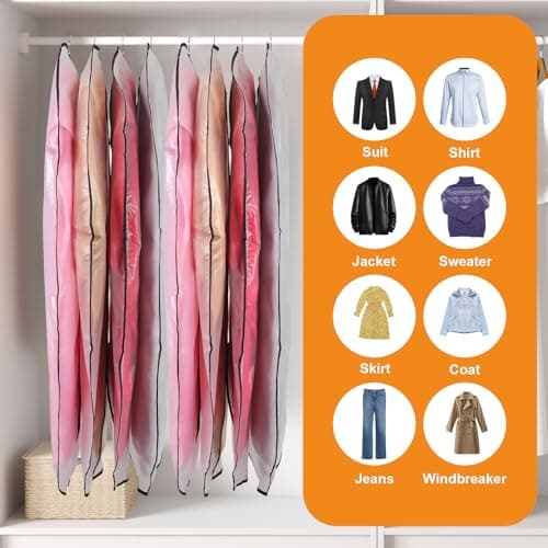 6 Pack Garment Bags, PEVA Translucent Clothes Covers, Suit Bag 47in — view 5
