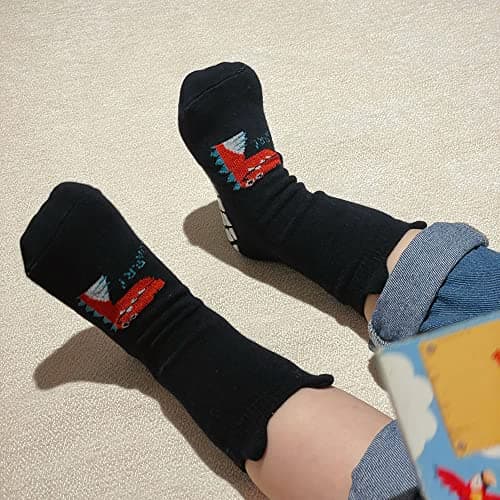 FedMois 5 Pairs Baby Kids Anti-slip Socks Cotton non skid Ankle Socks Animals, Dinosaur, 1-3 Years — view 3