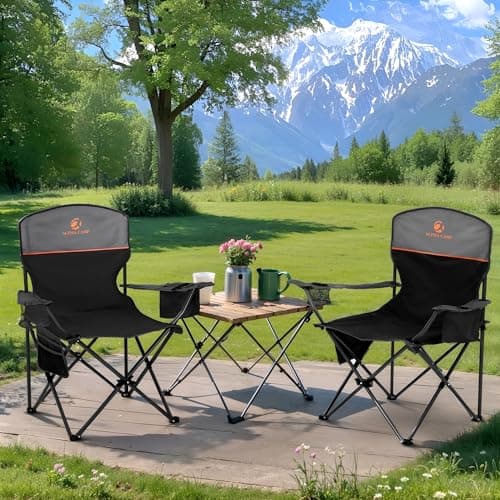 LET'S CAMP Set of 2 Camping Chairs for Adults Supports 120kg Black — view 2
