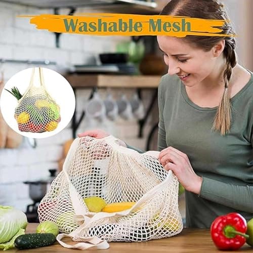 2Pcs grocery net bag,String Bag,Net Bag Fruit Bags,Reusable Net String Shopping Bags Mesh Produce Bags Organic Grocery Shopping Bags Tote Handbag for Vegetables Fruits Commodities Outgoing Travel — view 6