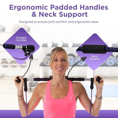 Gym Magic Pilates Reformer Bar Yoga Stick with Resistance Bands & Online Videos - Full Body Workout Fitness Kit with Padded Neck Support, Comfort Grip Handles & Latex Bands — view 4
