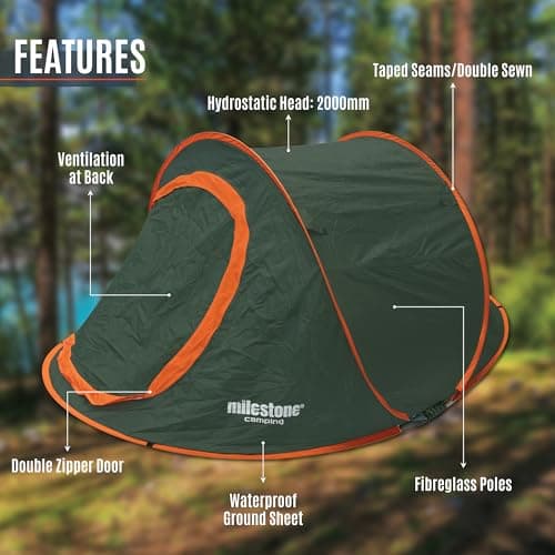 Milestone Camping Pop Up Tent / 2 Person Water-Resistant Tent with Carry Bag Included — view 3