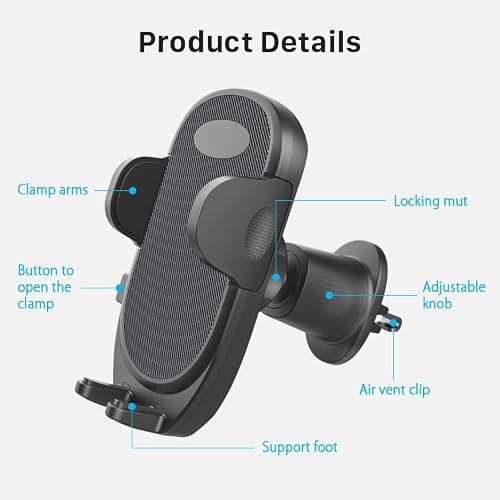 Super Stable Air Vent Cell Phone Car Mount with 2025 Metal Hook Clip 360° Rotation,One Button Release for iPhone, Samsung, Google, and All Other Smartphones — view 6