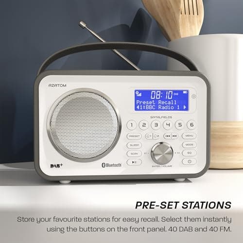 DAB/DAB+ & FM Portable Digital Radio | Leather Design | Bluetooth | Rechargeable Battery | Dual Alarms & Sleep Timer | Perfect for Home, Office or Outdoors | AZATOM Spitalfields 2 (Grey) — view 5