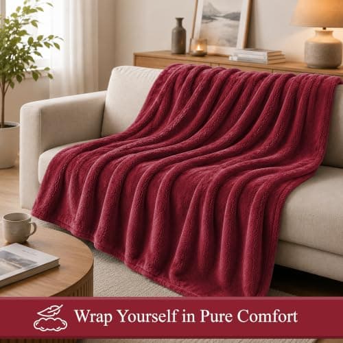 BedLooms Fleece Blanket Burgundy Queen 200x240 cm,Fluffy Reversible Throw — view 2