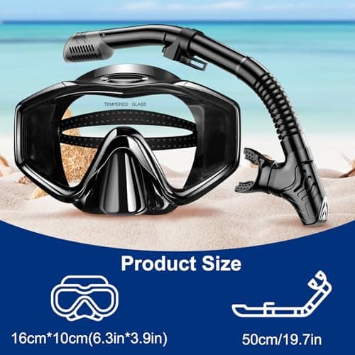 Snorkel Set Adults, Anti-Fog Panoramic Scuba Snorkelling Packages with Dry-Top Snorkel & Swimming Goggles for Diving, Swimming & Snorkeling (Black) — view 5