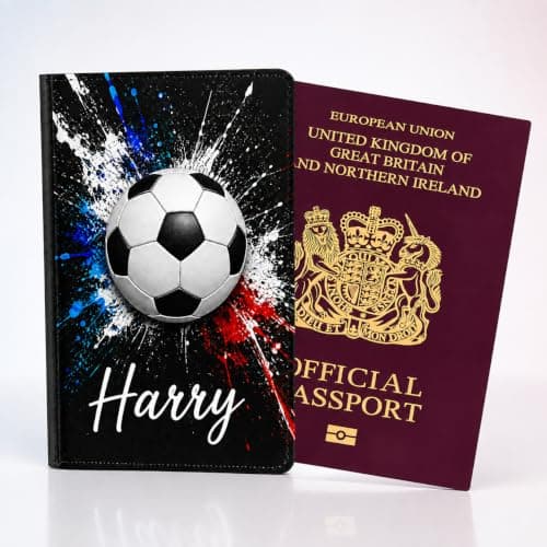 Speaking of Gifts Personalised Football Passport Cover – Boys Soccer Travel Document Holder – Kids Name Holiday Gift — view 2