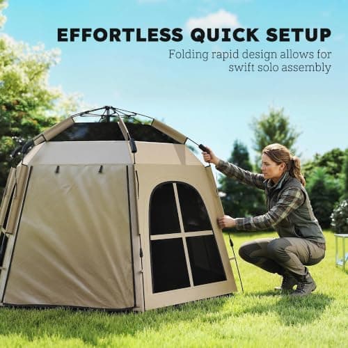 Outsunny Pop Up Tent 2 Doors Carry Bag 3000mm Waterproof 3-4 PeopleKhaki — view 4