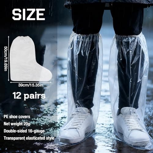 BORISCA 12 Pairs Long Disposable Non-Slip Waterproof Boot Covers (UK 4-9) — view 2