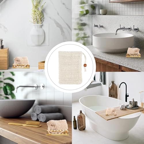 2 Pcs Cotton Linen Soap Bag with Drawstring, Exfoliating Mesh Bar Soap Bag for Shower Bath — view 6