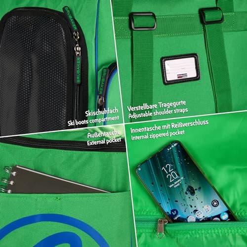 BRUBAKER Boot Bag 'Super Champion' Backpack holds complete Ski or Snowboard Equipment incl. Helmet! - Limited - Green/Blue — view 4