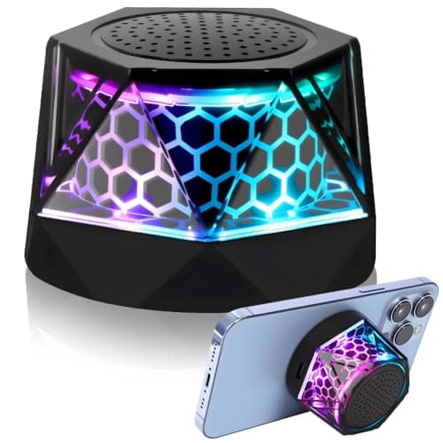 vsshe G300 Bluetooth Speaker, Ultra Small Portable Wireless Speaker with Magnetic Adsorption for Phones Metal Surfaces, with Multi-Color RGB Colorful Lights and Phone Holder, for Hiking and Outdoors