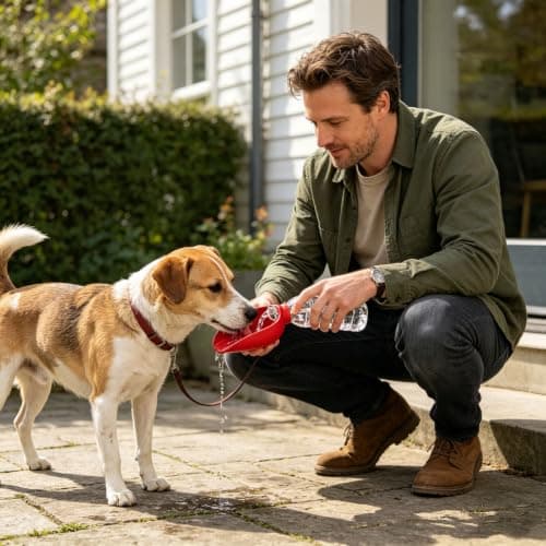 Silicone Portable Dog Water Bottle Adapter, Leakproof Foldable Leaf Pet Water Dispenser Cap, Practical Folding Drinking Bowl, Feed for Puppy Outdoor Walking Camping Fits Standard Waterbottles (RD) — view 3