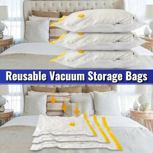 JEKUU Pack of 6 (Large) Space Saver Vacuum Storage Bags with Hand Pump & Airtight Valve, Vacuum Compression Bags for Clothes, Bedding, Travel, Suitcase Storage, Duvets (6, Large) — view 4
