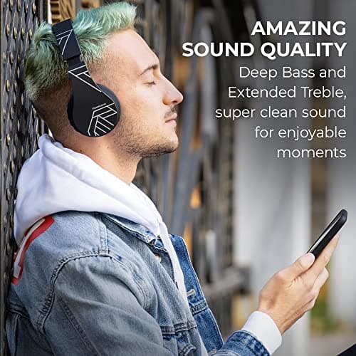 PowerLocus Bluetooth Headphones Over Ear, Wireless Headphones with Microphone, Foldable Headphone, Soft Memory Foam Earmuffs & Lightweight, Micro SD/TF, FM Radio for iPhone/Android/Tablet/PC/TV — view 4