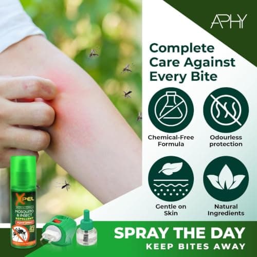 Xpel Mosquito, Bug & Insect Repellent Spray (2-Pack) + Plug-in Insect Killer with Refill | 45 Nights Protection | Indoor & Travel Use | Long-Lasting Defense for Home, Bedroom, Office & Hotel — view 5
