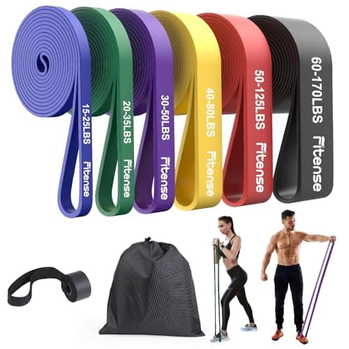 Fitense Resistance Bands Set for Men Women - 6 Resistance Levels Pull Up Bands, Exercise Bands Resistance with Door Anchor, Training Poster & Pouch for Body Stretching, Pull Up Assist