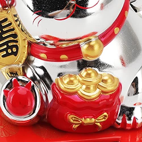 KymAr Lucky Money Cat, Solar Powered Waving Cat Wealth Welcoming Solar Cute Happy Lucky Cat Fortune Cat Statue Ornament for Home Car Decor(Blessing Bag Gold) (Blessing Bag Silver) — view 2