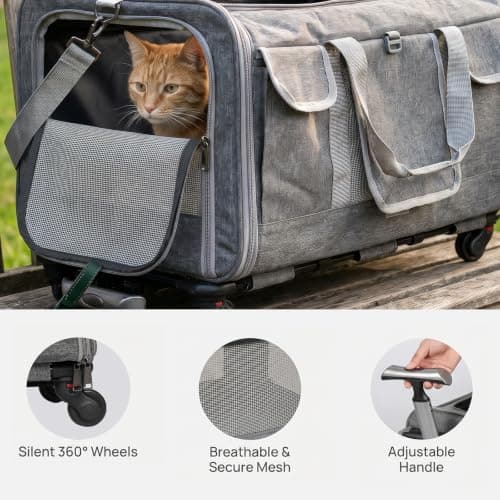 GoDyna Extra Large Portable Pet Trolley Carrier 59×39.2×40.9cm, Detachable Rolling Dog & Cat Travel Bag with Wheels, Foldable Pet Carrier Backpack for Large Cats & Dogs, Airline & Car Travel Approved — view 3