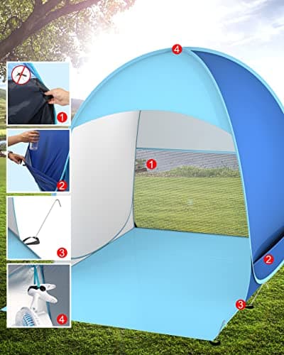 Pop Up Tent Beach Tent Portable Sun Shelters for Kids 2-3 Person, UV 50+ Protection Automatic Instant Baby Tent Outdoor Camping Tent for Family Beach, Picnic, Garden (Blue) — view 5