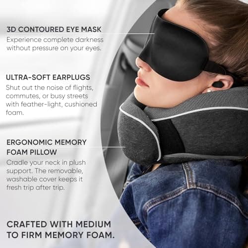 Proglobe Neck Pillow for Travel, Memory Foam, Long Haul Flights, Dark Grey — view 4