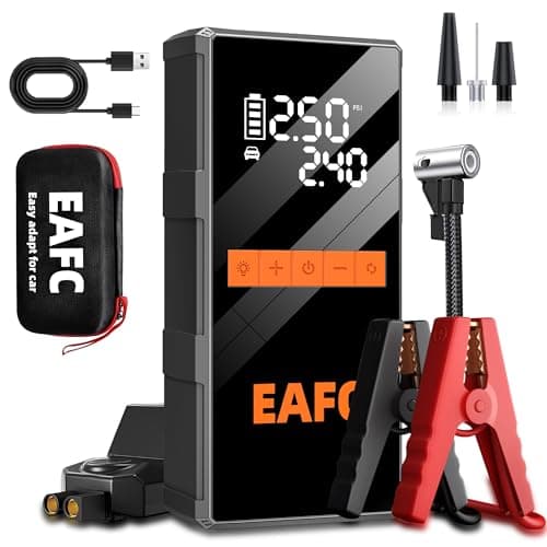 EAFC 4000A Car Jump Starter Power Pack with 150PSI Air Compressor, Portable Car Jump Starter 12V Battery Booster (7.0L Gas/5.0L Diesel) with Smart Jumper Cable, USB-C Fast Charging&LED (with EVA Bag)