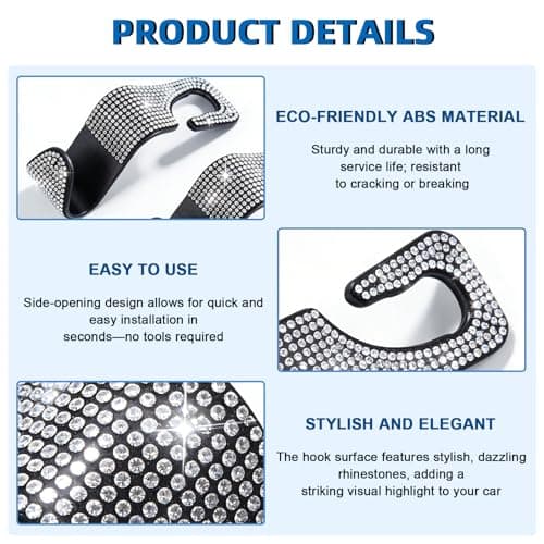 4PCs Car Seat Hooks,Bling Car Headrest Hooks,Back Seat Headrest Hanger — view 3