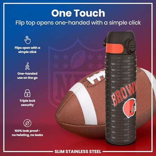 NFL Cleveland Browns Lightweight Steel Water Bottle, 600 ml/20 oz, Non-Insulated, Leak Proof, Easy to Open, Secure Lock, Dishwasher Safe, Flip Cover, Fits Cup Holders, Metal Water Bottle — view 3