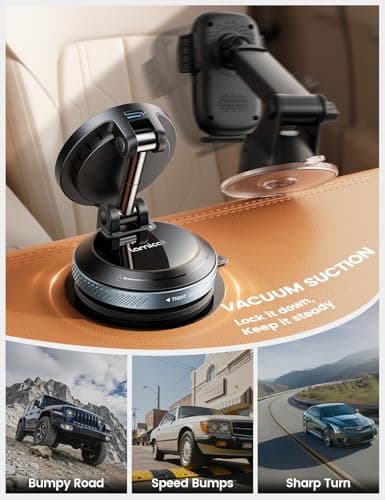 Lamicall for MagSafe Car Mount Charger, 15W Magnetic Wireless Car Charger, 70 Lbs Vacuum Suction Cup Phone Mount 360° Adjustable with Dual USB-C Ports, for iPhone 17 Pro Max 16 15 14 13 12 - Black — view 3