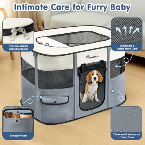 Pawaboo Portable Dog Playpen, 600D Oxford Pet Tent, Gray — view 3