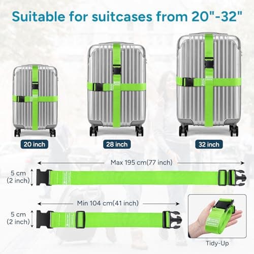 travel inspira Luggage Strap 2 Packs, Travel Suitcase Straps (Green) — view 2