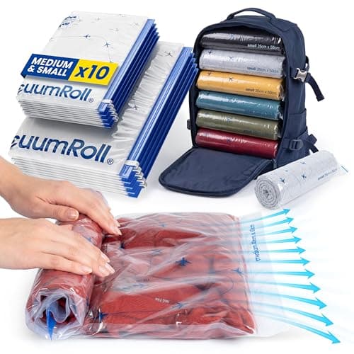 myHodo Vacuum Compression Bags for Rolling (10 Pieces) - Reusable Storage Solution, Versatile Travel Bags for Suitcase & Backpack, Durable & Hygienic, Easy to Use, Suitable for Clothes & All Textiles
