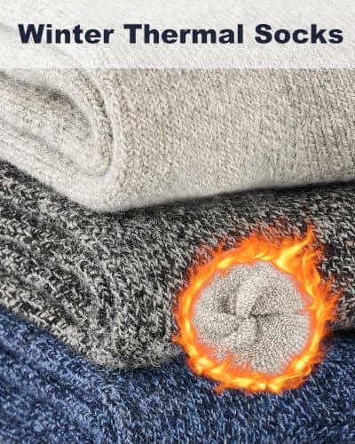 Niorasen Wool Socks for Men, Thick Warm Thermal Socks, Full Terry, 3 pairs — view 2