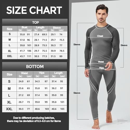 UNIQUEBELLA Mens Thermal Underwear Set Long Sleeve Tops Long Johns Thermal Base Layer Bottom Fleece Lined Quick Drying — view 6