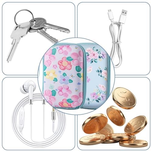 2 Pcs EVA Earphone Case Set with Carabiner, Printed Hearing Aid and Mini Headphone Storage, Portable Hard Shell Zipper Carrying Case for Travel, Outdoor, Office, School — view 6