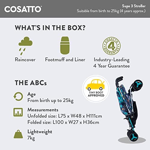 Cosatto Supa 3 Pushchair with Footmuff – Lightweight Stroller from Birth to 25Kg - Easy, Compact, Umbrella Fold, Large Shopping Basket, Carry Handle Footmuff (Hoglet) — view 2