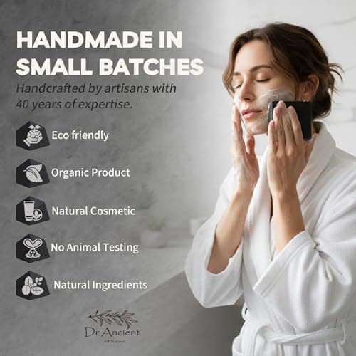 Dr. Ancient Natural Charcoal Soap Bar Traditional Way Handcrafted Charcoal Black Soap for Face & Body, Deep Cleansing, Detoxifying, Pore-Minimizing, Activated Charcoal-Soaps, Vegan, Chemical-Free — view 3