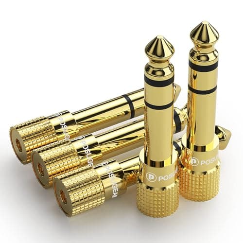 POSUGEAR Headphone Adapter (5 Pack), 3.5mm Female to 6.35mm Male Audio Jack, Gold Plated Stereo Plug Adaptor for Digital Devices