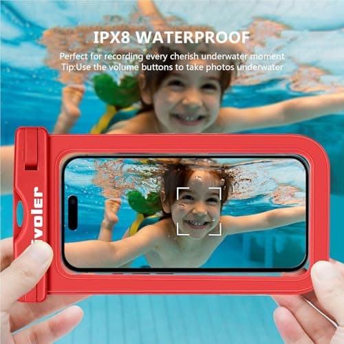 ivoler [2 Pack Waterproof Phone Case & Pouch Set, IPX8 Dry Bag with Waist Strap for Beach, Swimming, Kayaking, Fits iPhone 17 16 15 Pro Max, Samsung S26 S25 Ultra, Up to 7.0" - Bright Red — view 5
