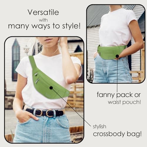 MAXTOP Large Bumbag Waist Fanny Pack Running Belt for Men Women Unisex Bum Bag with Headphone Jack and 4-Zipper Pockets Adjustable Belt for Travel Running Jogging Workout Hiking Gifts Khaki Green — view 2