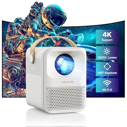 Portable Projector, WOLFANG 4K Mini Projector 5G WiFi Bluetooth, 15000L 200" Display Home Theater Movie Projector, Phone Video Projector Compatible with iOS/Android/HDMI/PC/TV Stick/USB/PS5