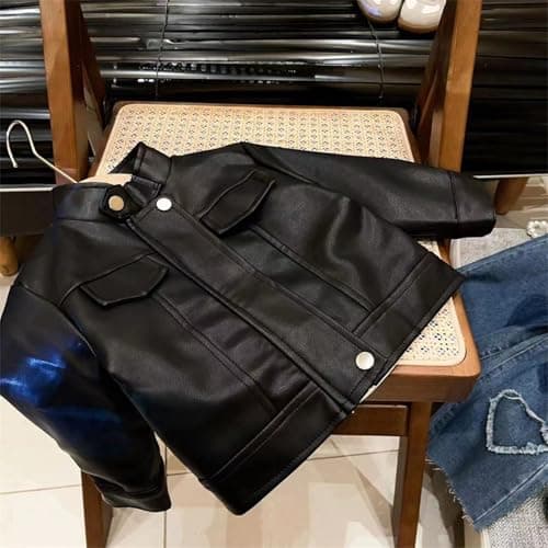 TTHVYE Faux Leather Jackets for Boys Girls Uk Kids Winter Coats Windproof Tops with Pockets Zip Up Waistcoat Solid Color Children Outerwear Active Athletic Biker Walking Hiking Age 1-14 Years — view 2