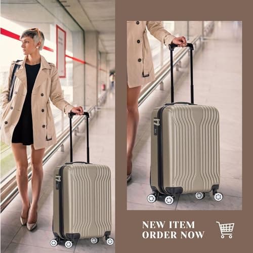 DK Luggage Carry-on 20” Cabin Virgin Atlantic, EasyJet, BA, Jet 2 Hard Shell Hand Luggage Suitcase 4 Wheel Spinner Luggage ABS25 (Gold, 20" Carry-on) — view 6