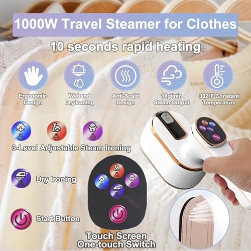 Travel Steamer for Clothes, 1090W Portable Handheld Steamer with LED Screen, 10S Fast Heating Up, 3 Levels Steam, 180° Rotatable Handle Mini Steam Iron for Home, Travel, Dorm — view 2