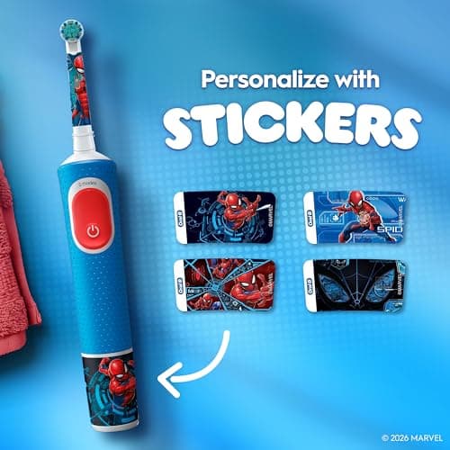 Oral-B Pro Kids Electric Toothbrush, 1 Toothbrush Head, x4 Spiderman Stickers, 1 Travel Case, 2 Modes with Kid-Friendly Sensitive Mode, For Ages 3+, 2 Pin UK Plug, Blue — view 5