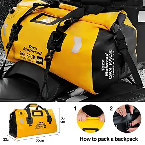 LIONCIANO Motorcycle Saddlebag, Multifunctional Motor Pannier Bag, Waterproof Rear Rack Trunk Motorcycle Seat Bag, Motorcycle Dry Duffle Tail Bag(Yellow, 66L) — view 4