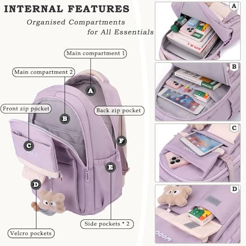 SUNYBLIS Girls School Bag Cute Backpack Rucksack with Pendant, Purple — view 4