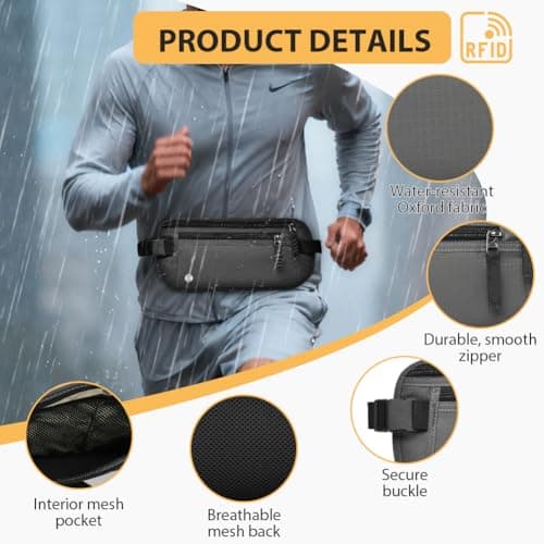 DiULi Money Belt Ultra Comfort Hidden Travel, RFID Secure Bum Bag with Breathable Mesh, Anti-Theft Waist Pouch for Phone & Passport, Men & Women,Waist Bag for Hiking & Walks,Dark Gray — view 4